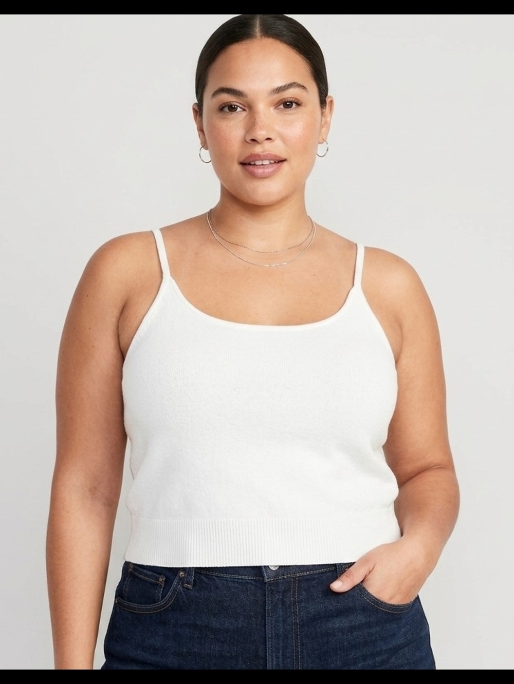 Old Navy White Knit Camisole Spaghetti Strap Size 3X Cotton Blend Ribbed Hem